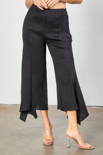 Black Ruffle Flare Layered Hem Pants